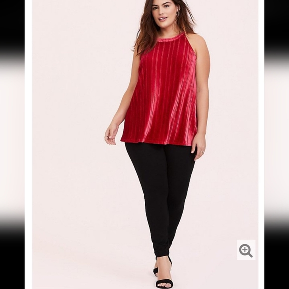 NWT TORRID Red Velvet Pleated High Neck Flowy Halter Top Sz. 5X / 28 - Picture 4 of 14